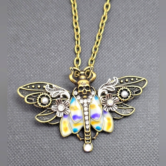 Art Nouveau Deaths Head Moth  Pendant Necklace - Picture 1 of 8